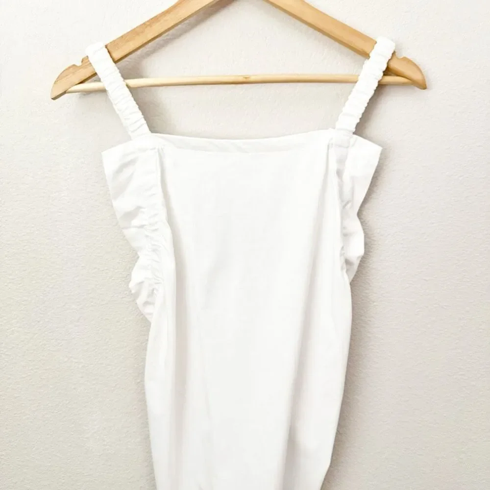 FREE ASSEMBLY | NWT Free Ruffle Shirred Flounce Tank White Cross Back | Large - Picture 4 of 8